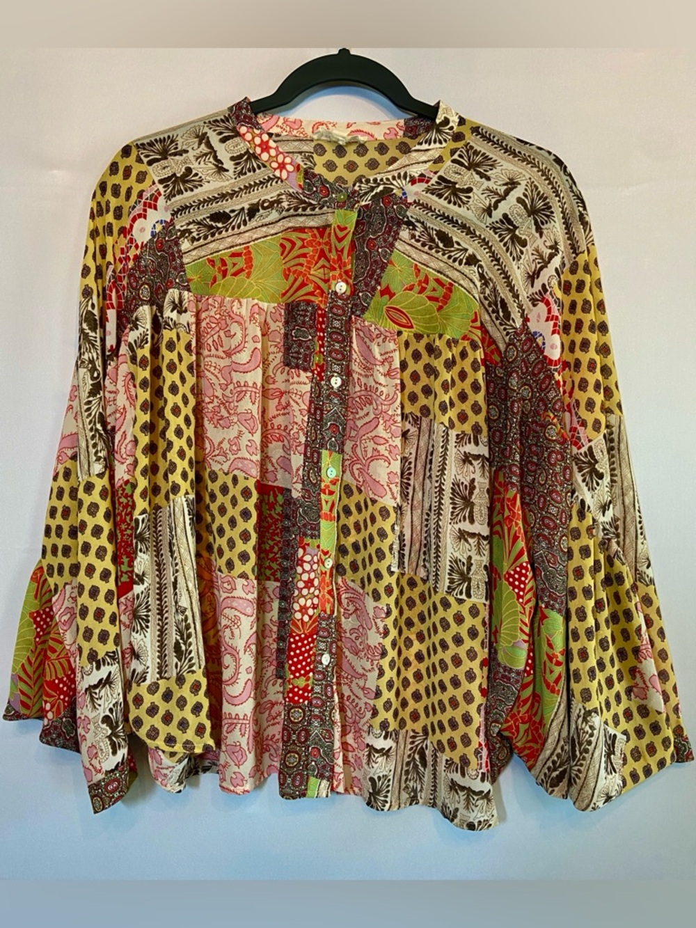 Colorful Boho Patchwork Batwing Blouse